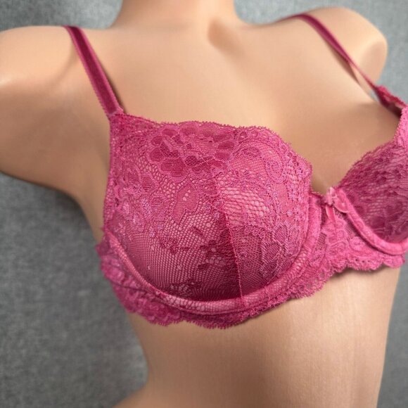 Vintage 34B Victoria's Secret Angels Bra Pink Lace Underwire Lined Demi Floral - Picture 3 of 10
